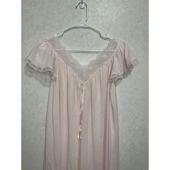 Vintage MISS ELAINE Pink Flutter Sleeve Full Length Nightgown MEDIUM READ USA - Picture 3 of 11